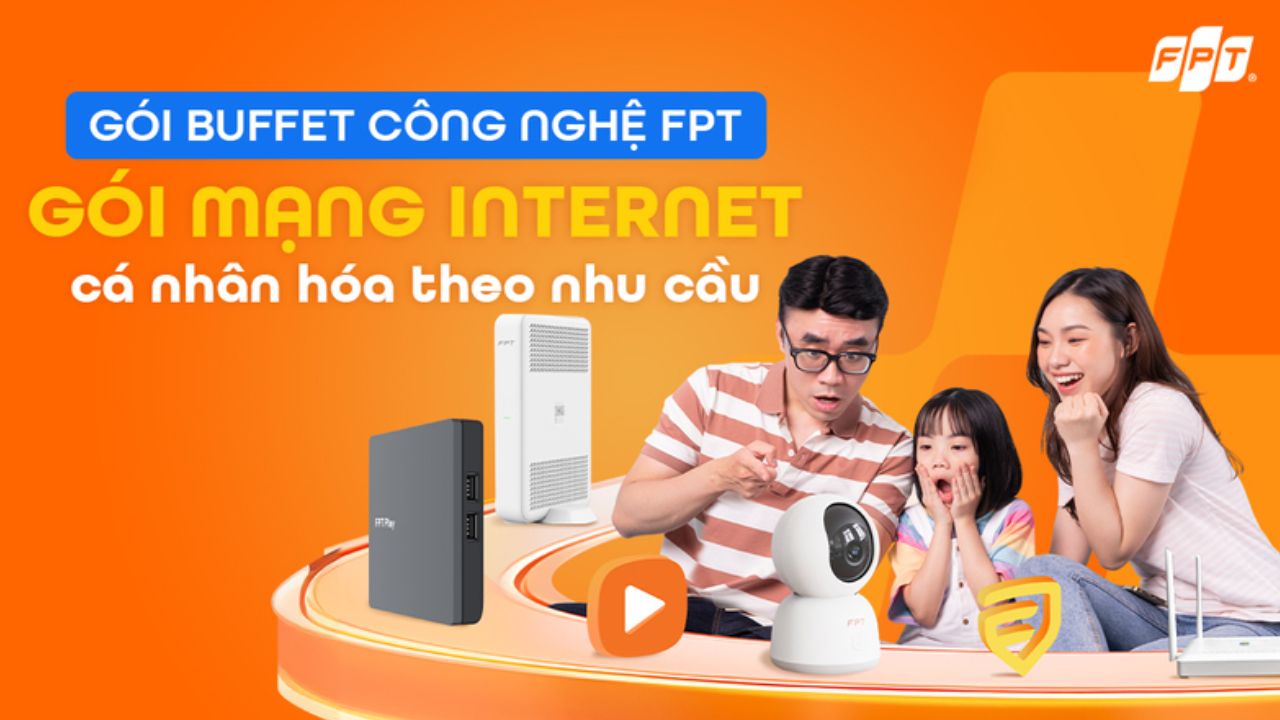 Gói Internet cá nhân FPT công nghệ Wi-Fi 6 với modem, camera và gia đình sử dụng mạng tốc độ cao